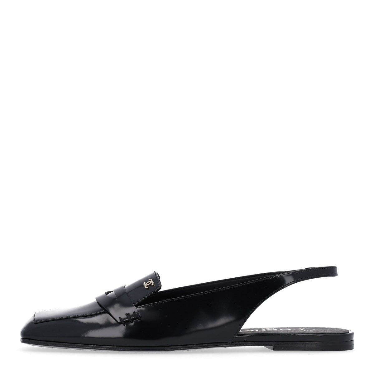 Shiny Calfskin Slingback Loafers 38 Black