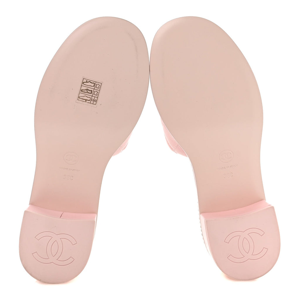Lambskin Quilted CC Chain Mules 38 Light Pink White