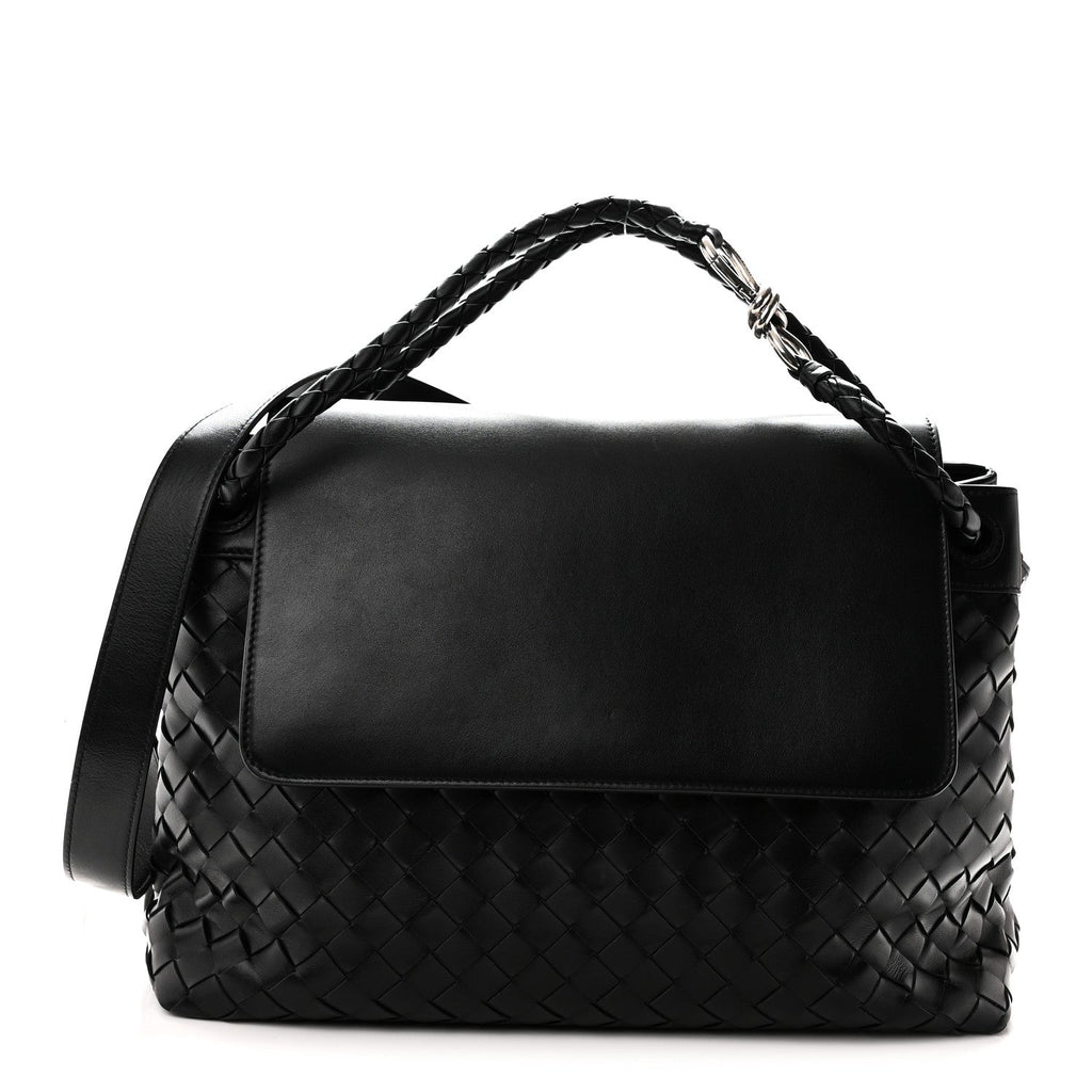 Calfskin Intrecciato Medium Andiamo Messenger Bag Black