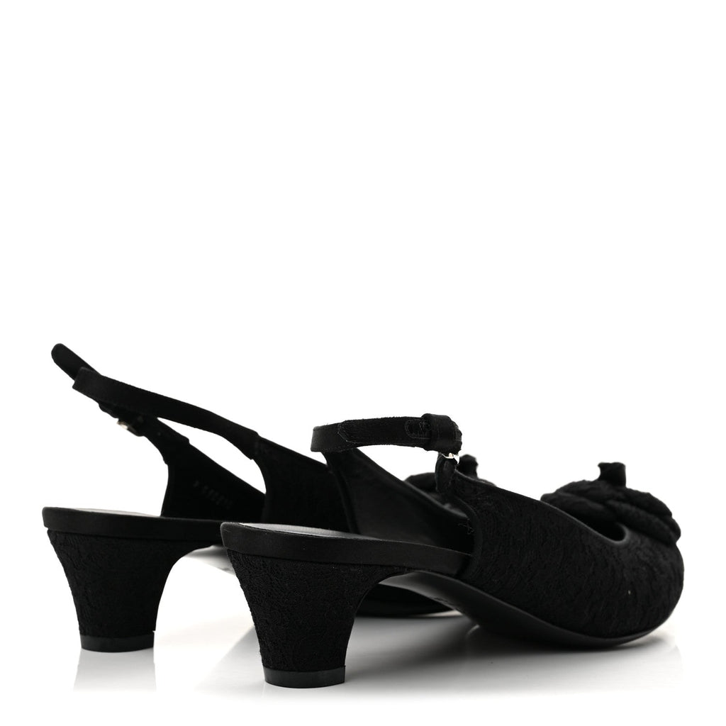 Lace Camellia CC Slingback Pumps 38 Black