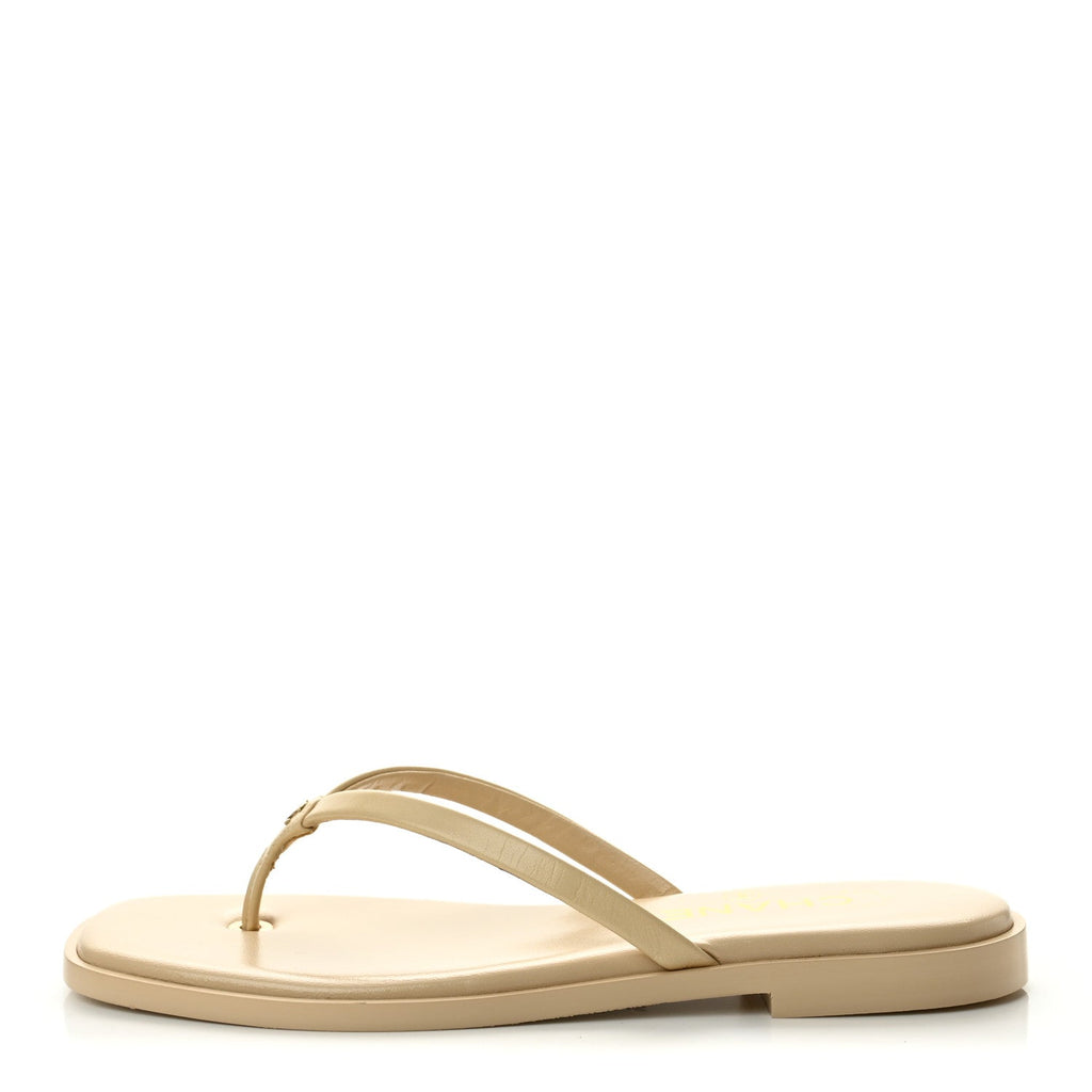 Goatskin CC Times Square Thong Sandals 36 Beige