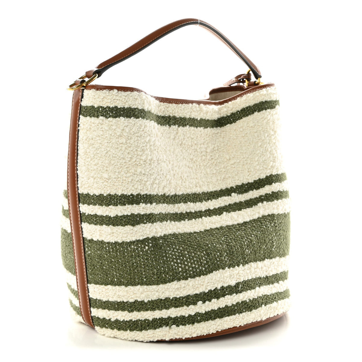 Canvas Smooth Calfskin Logo Bucket 16 Bag Khaki Beige Tan