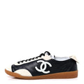 Calfskin Embossed Suede Womens CC Sneakers 38.5 Black White