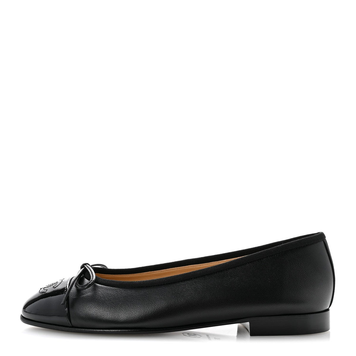 Lambskin Patent Cap Toe Ballerina Flats 36 Black