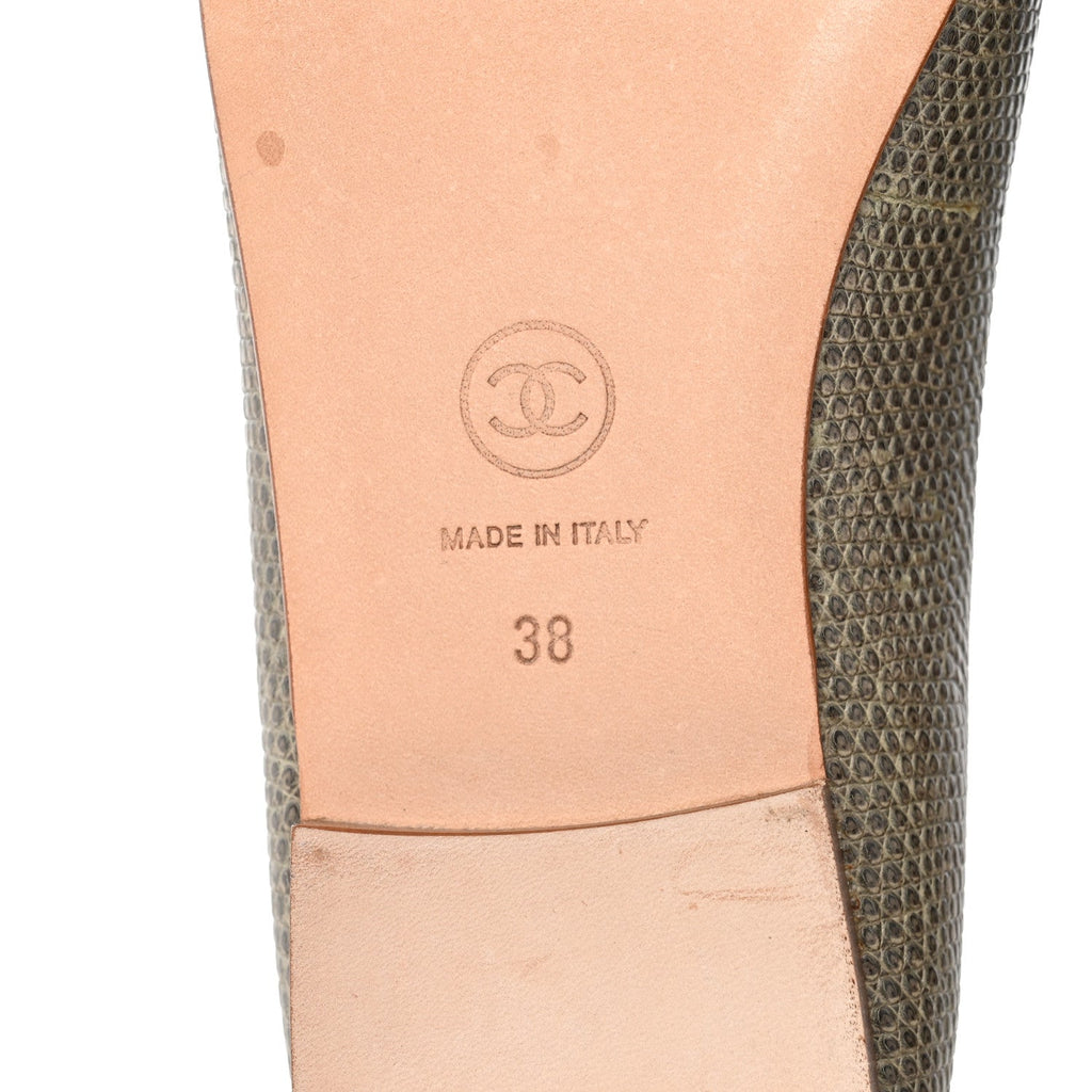 Lizard Cap Toe CC Ballerina Flats 38 Green