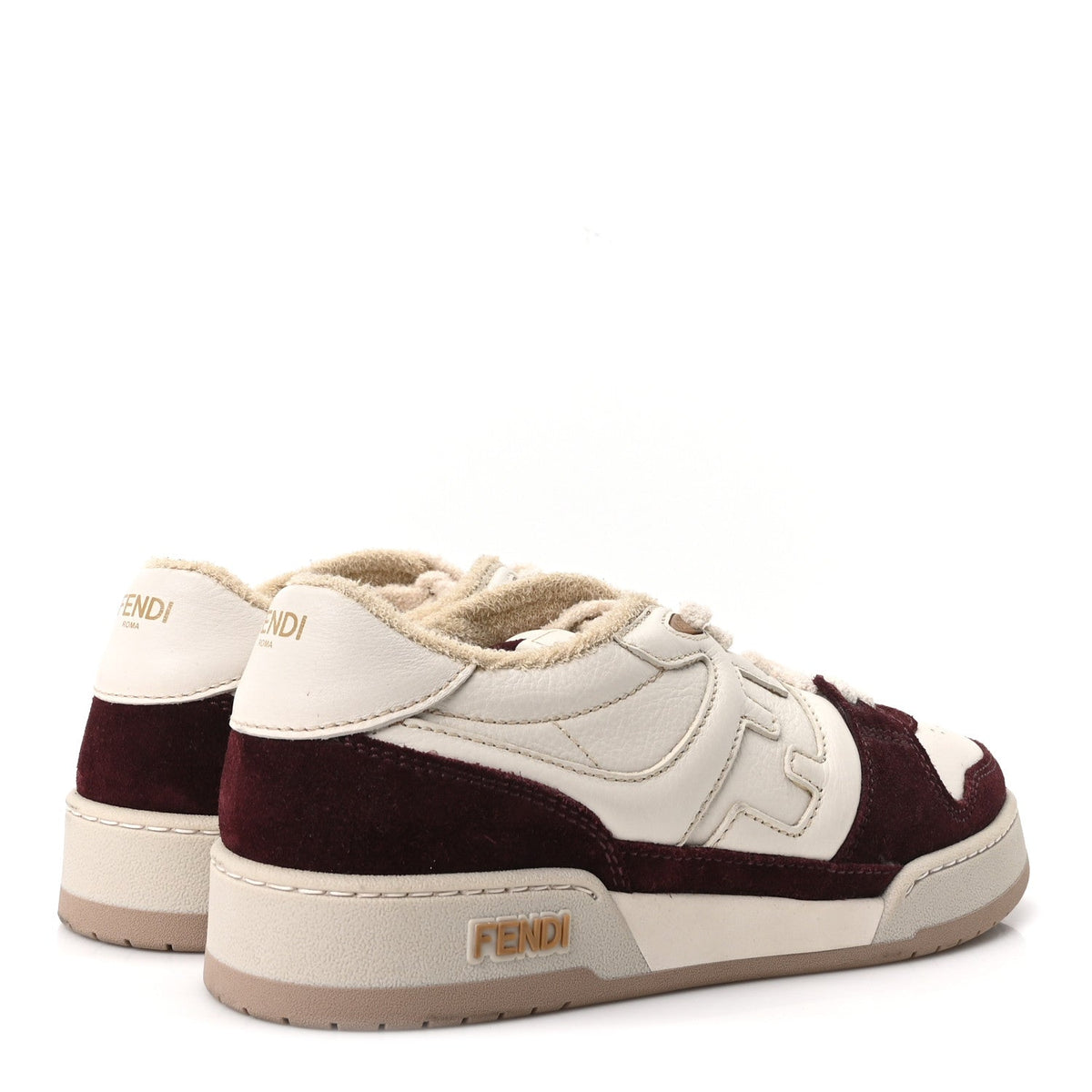 Grained Calfskin Mens Fendi Match Low Top Sneakers 7 White Burgundy Amber