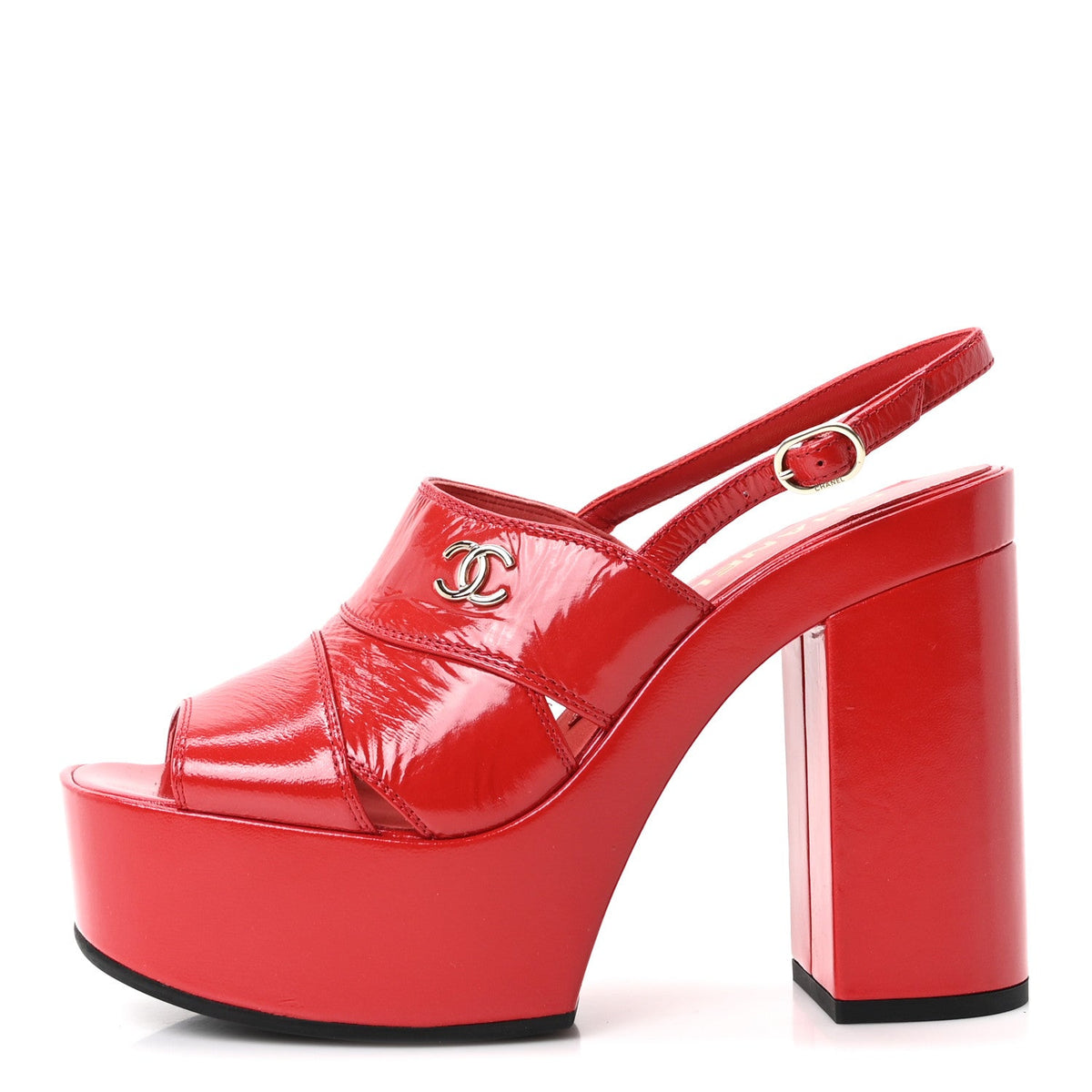 Crumpled Patent Lambskin Platform Sandals 39.5 Red