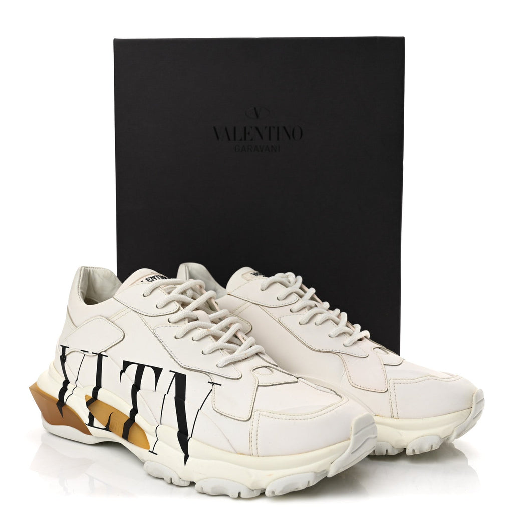 Calfskin VLTN Mens Bounce Sneakers 43 White Brown