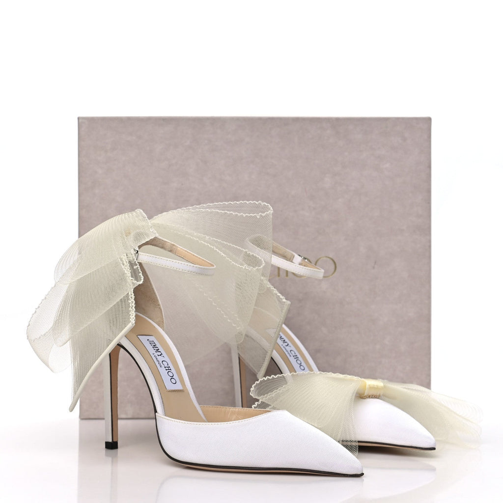 Satin Crystal Averly Bow 100 Pumps 39.5 Latte