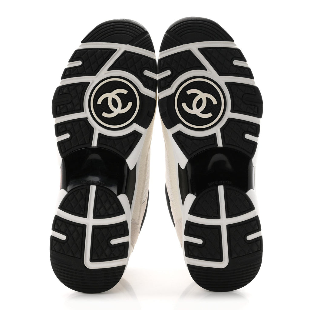 Mesh Suede Calfskin Grained Calfskin Womens CC Sneakers 40.5 White Black