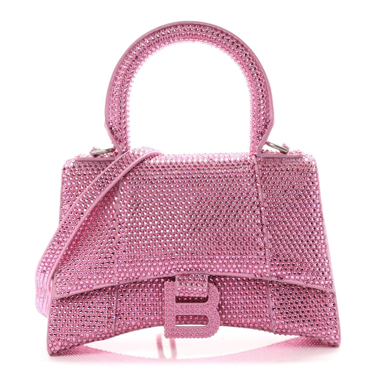 Strass Suede Hourglass Top Handle Bag XS Pink