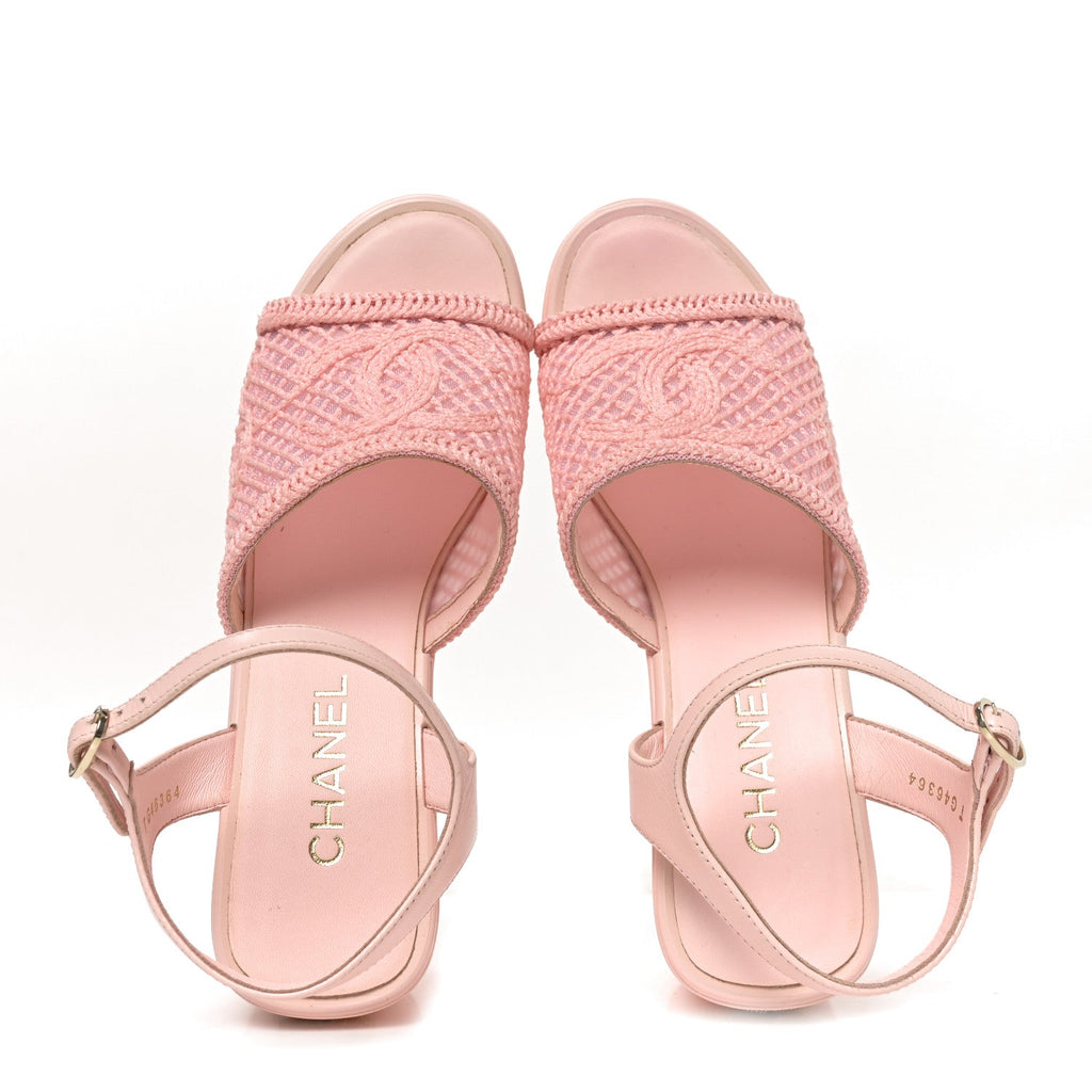 Fabric Calfskin CC Platform Sandals 40 Light Pink