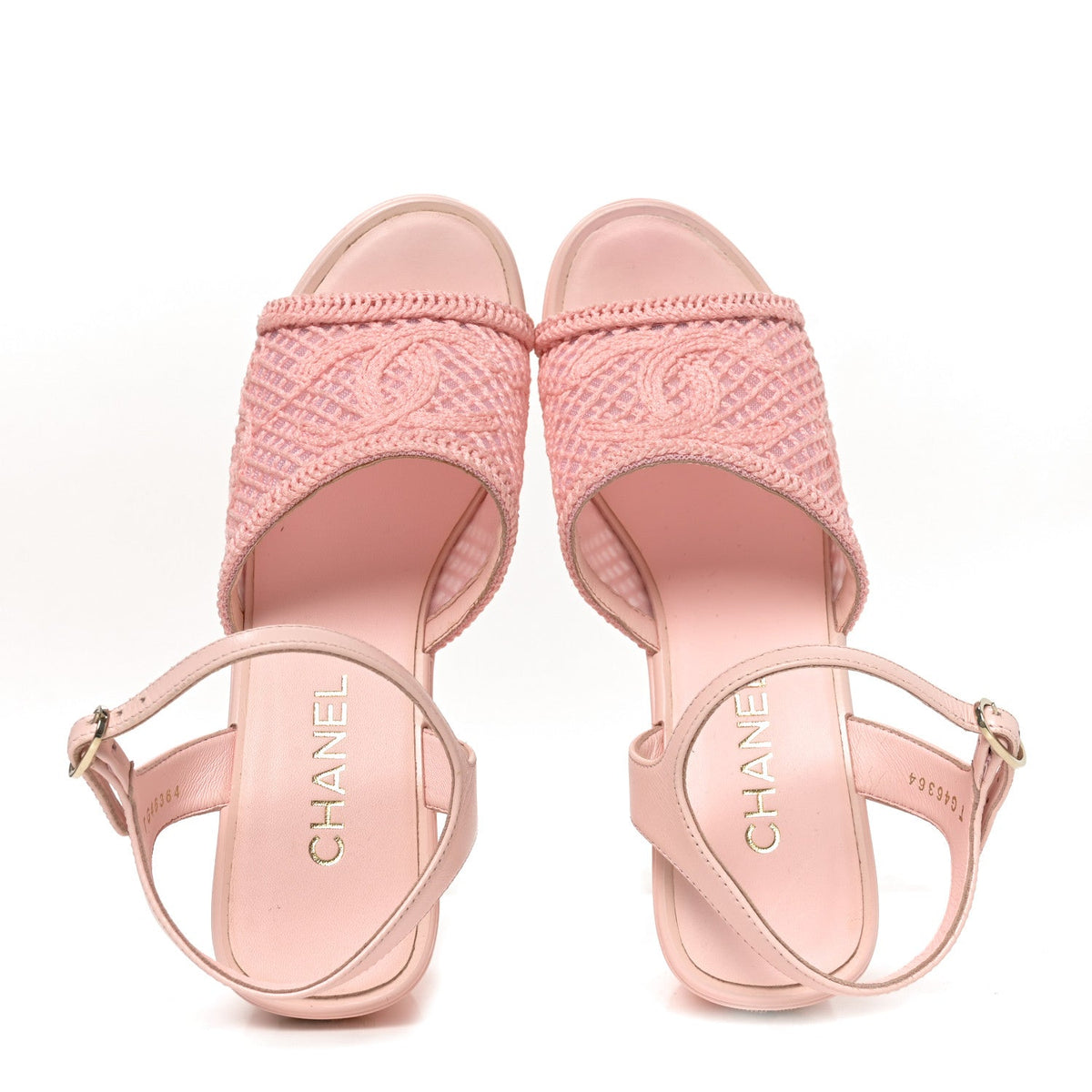 Fabric Calfskin CC Platform Sandals 40 Light Pink