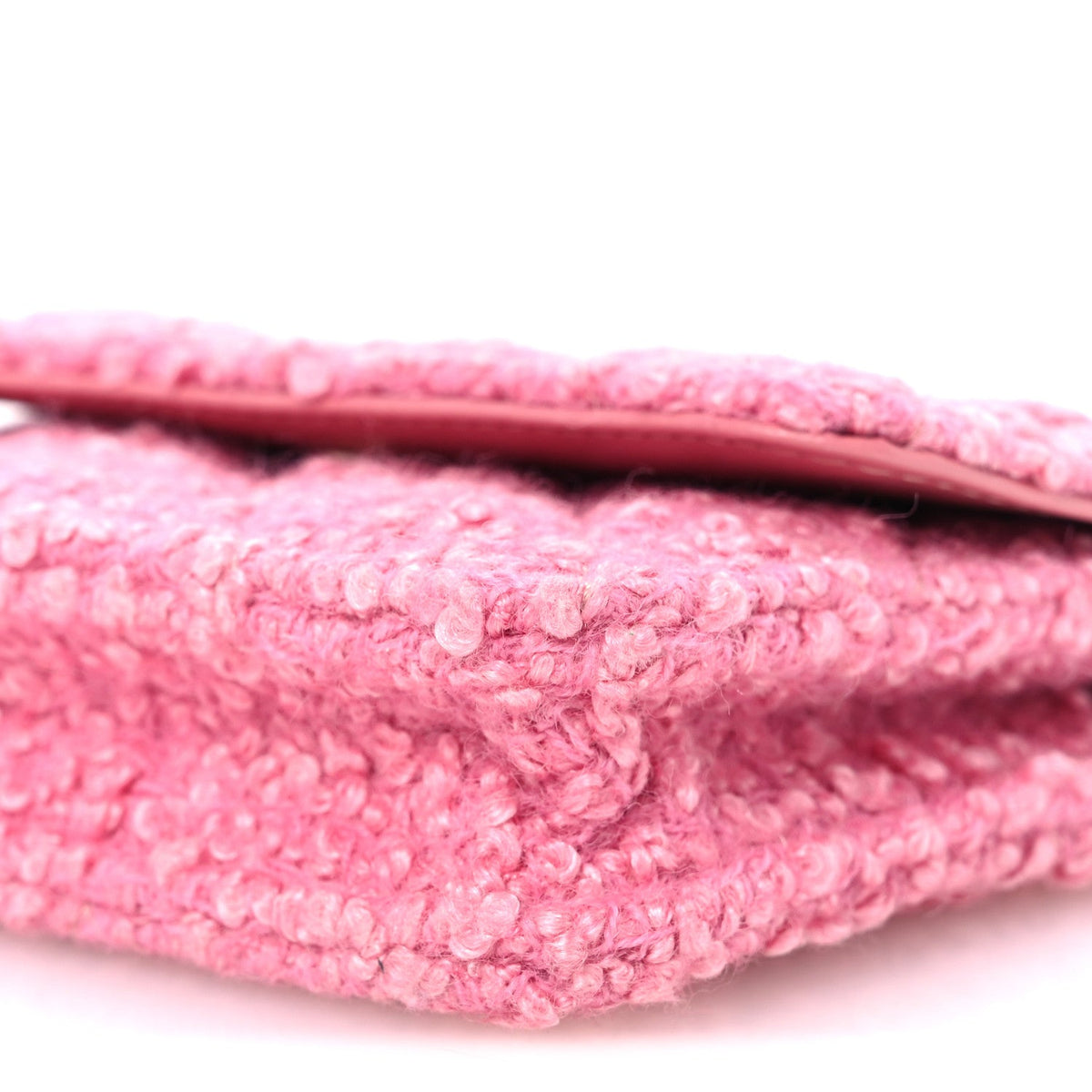 Tweed Quilted Flap Chain Waist Bag Pink