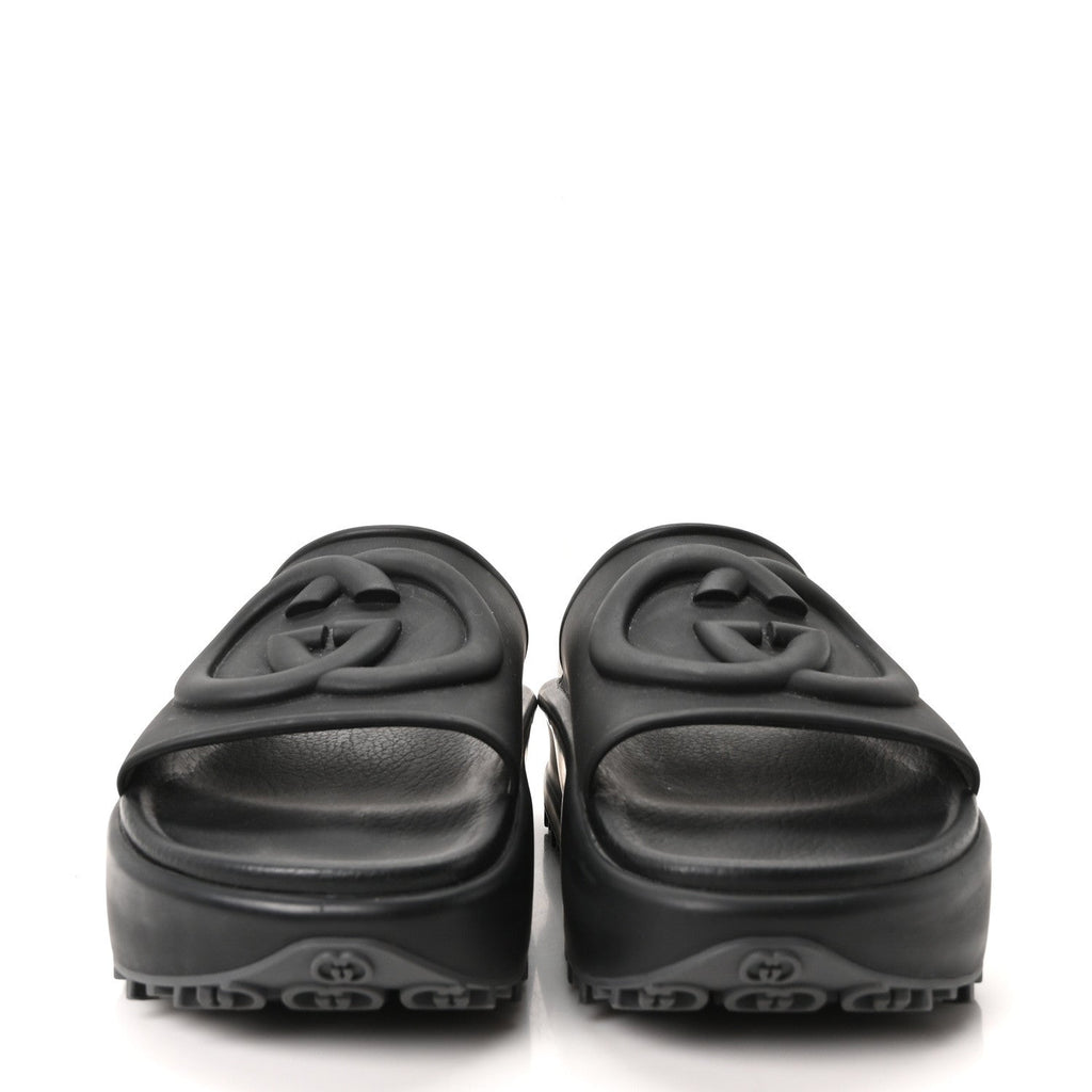 Soft Rubber Womens Interlocking G Platform 42mm Slide Sandals 38 Black