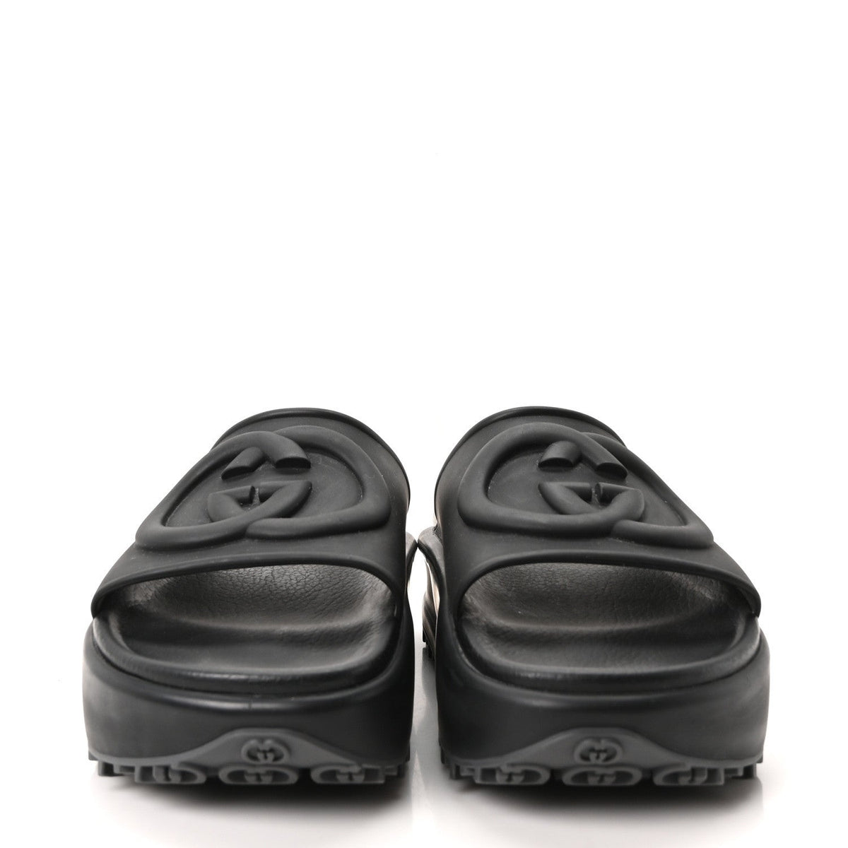 Soft Rubber Womens Interlocking G Platform 42mm Slide Sandals 38 Black