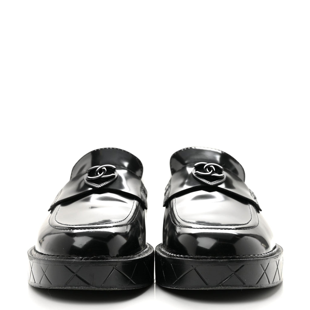 Shiny Calfskin Quilted CC Mocassin Loafers 39 Black
