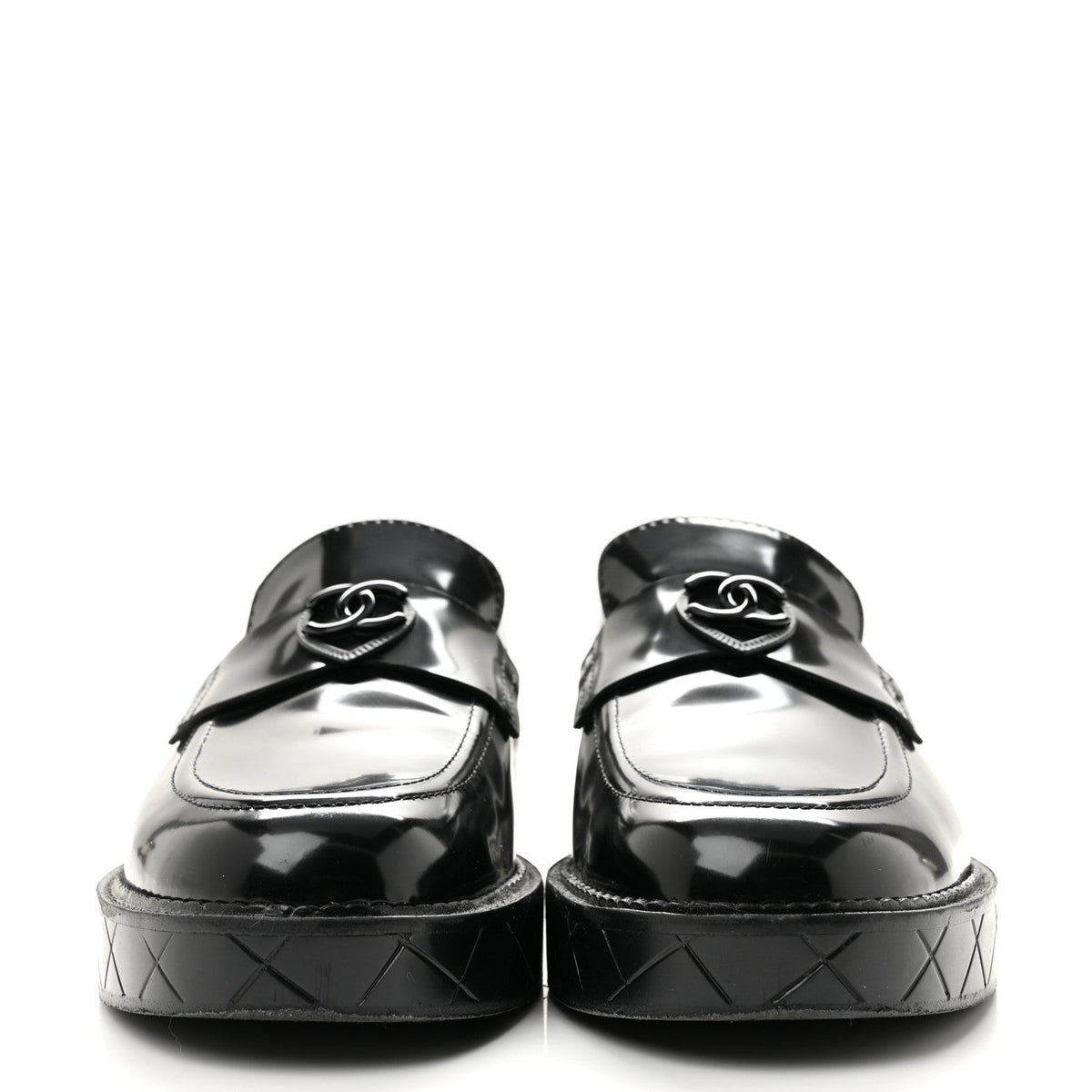 Shiny Calfskin Quilted CC Mocassin Loafers 39 Black