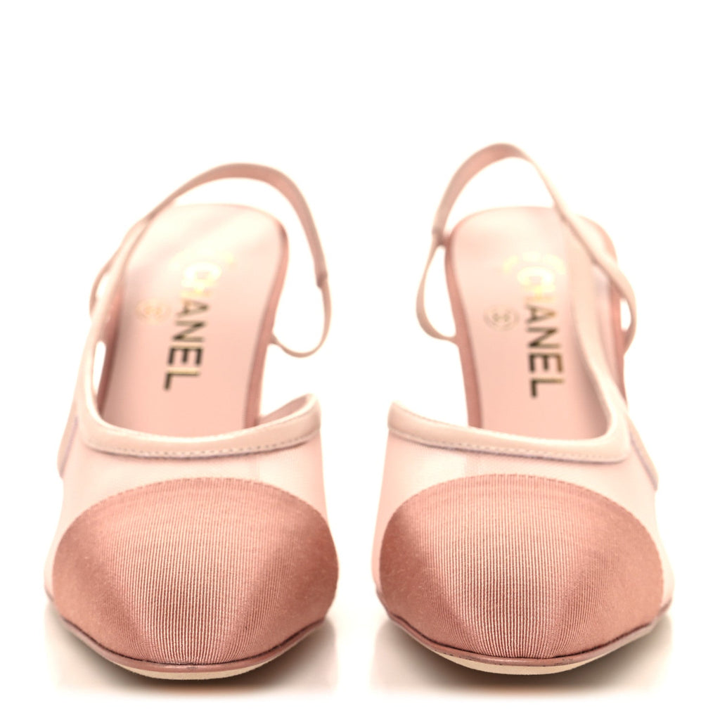 Mesh Grosgrain Cap Toe Slingback Pumps 37.5 Light Pink Dark Pink
