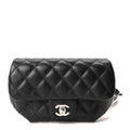 Calfskin Quilted CC Uniform Flap Belt Bag Black