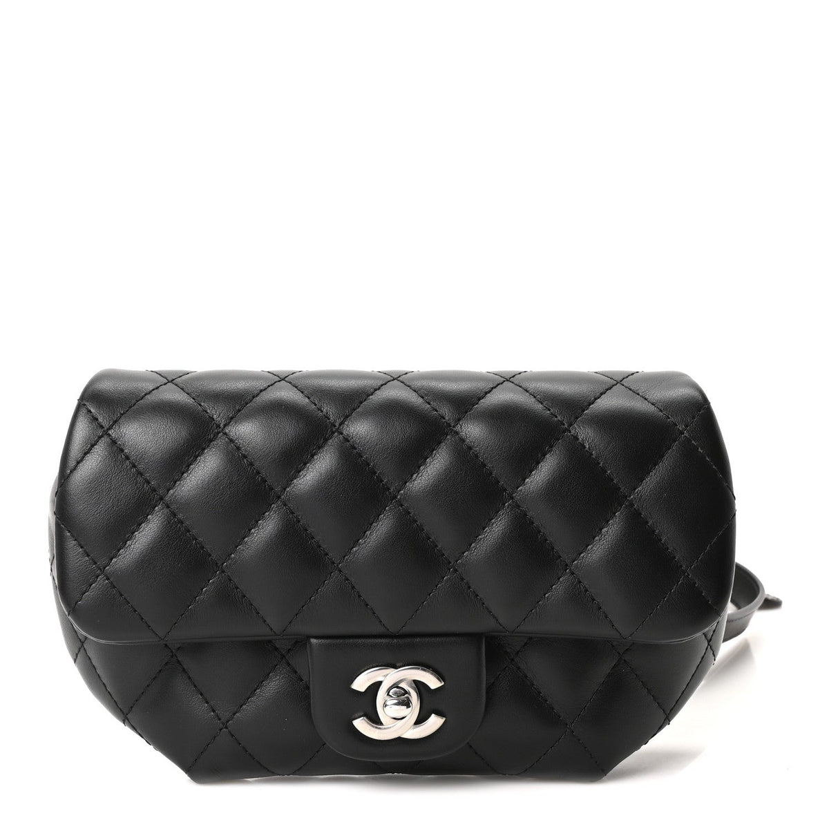 Calfskin Quilted CC Uniform Flap Belt Bag Black