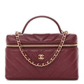 Caviar Chevron Quilted Top Handle Slim Vanity With Chain Burgundy