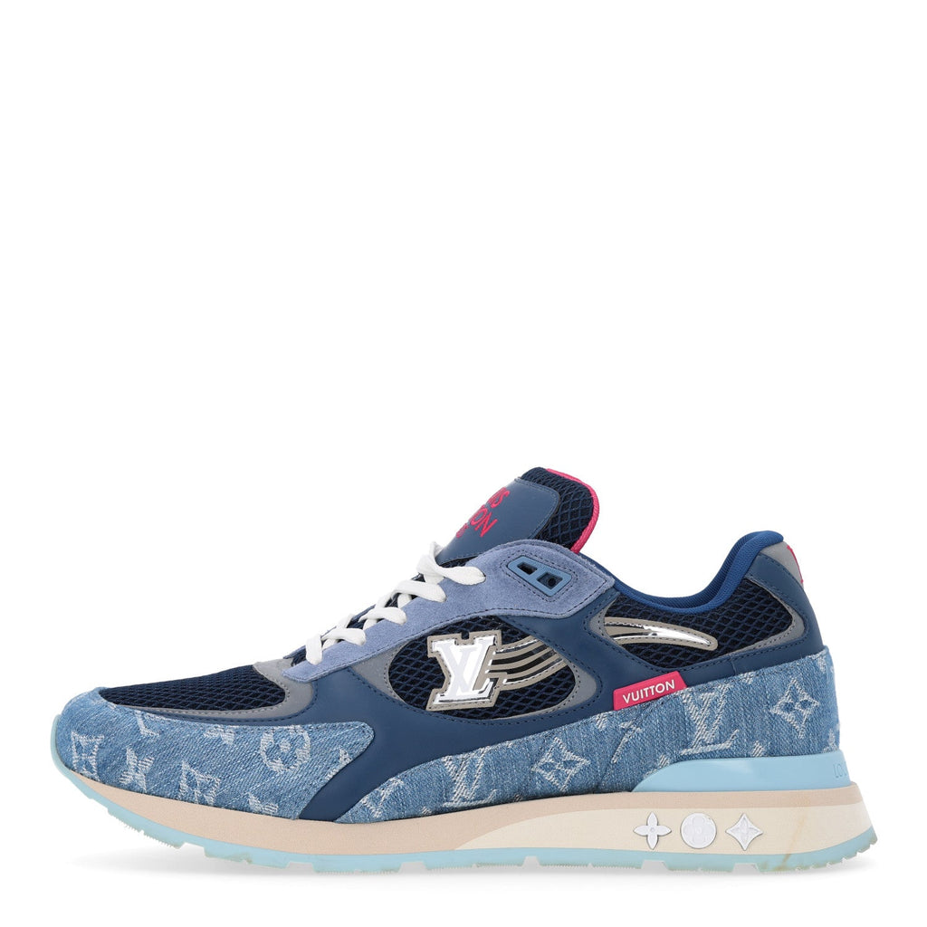 Monogram Denim Mesh Mens Run Away Sneakers 10 Blue