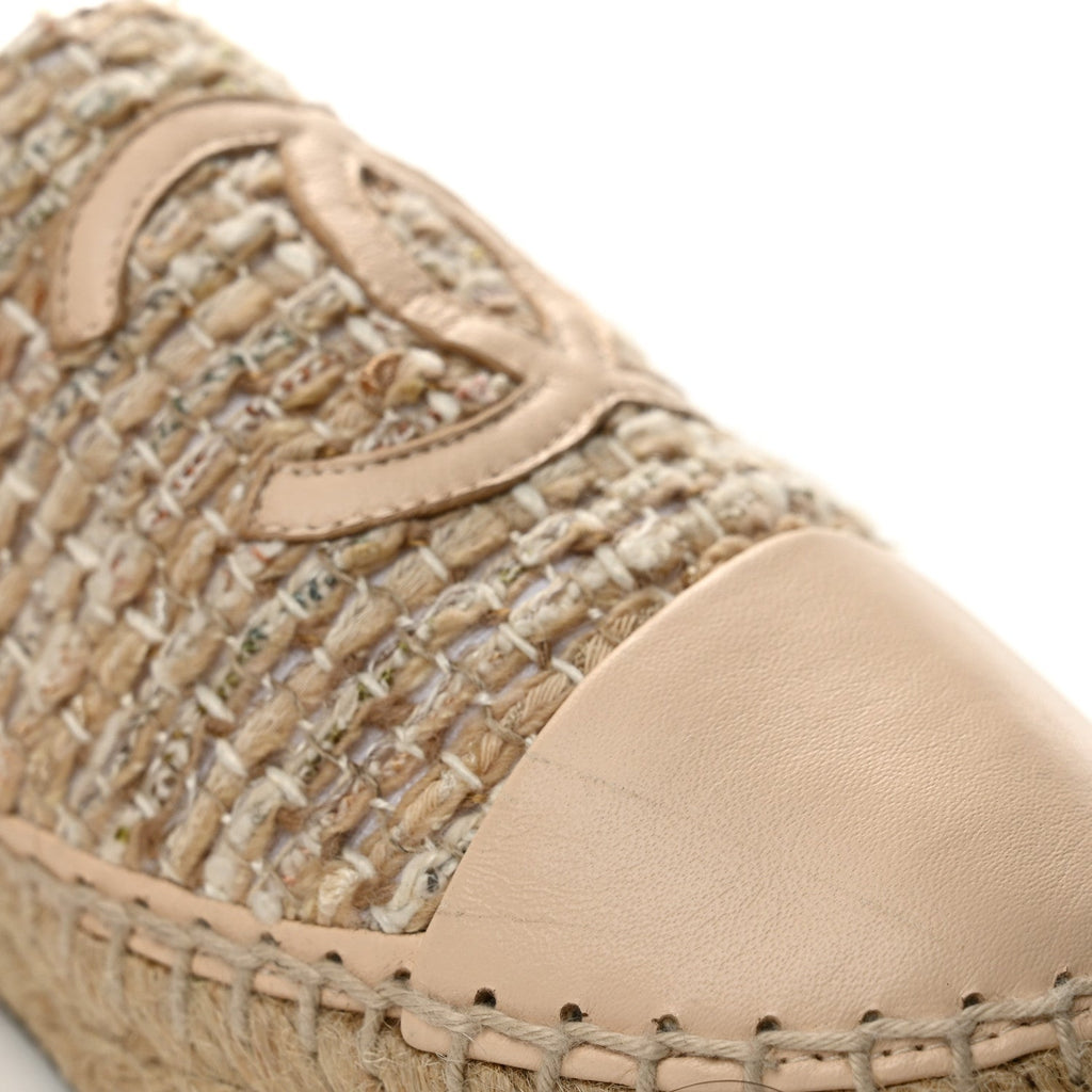Tweed Lambskin CC Espadrilles 40 Beige Ivory