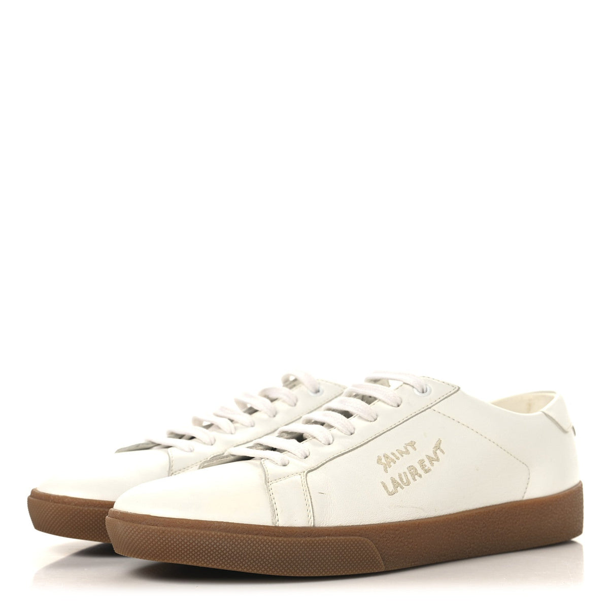 Calfskin Embroidered Mens Court Classic Sneakers 42.5 White