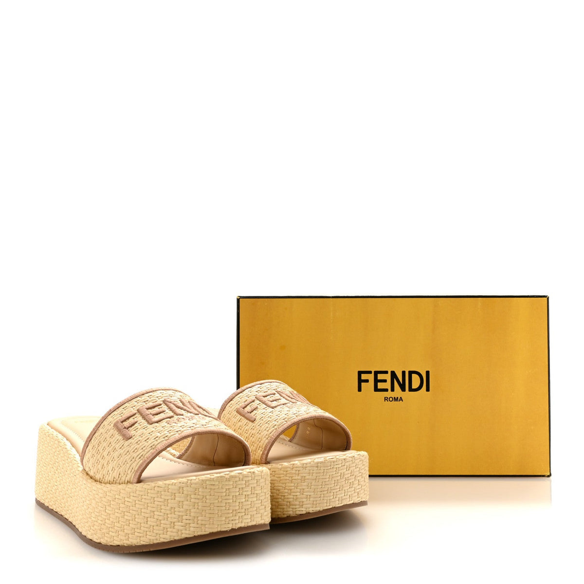 Raffia Womens FF Sunshine Flatform Slide Sandals 39 Beige