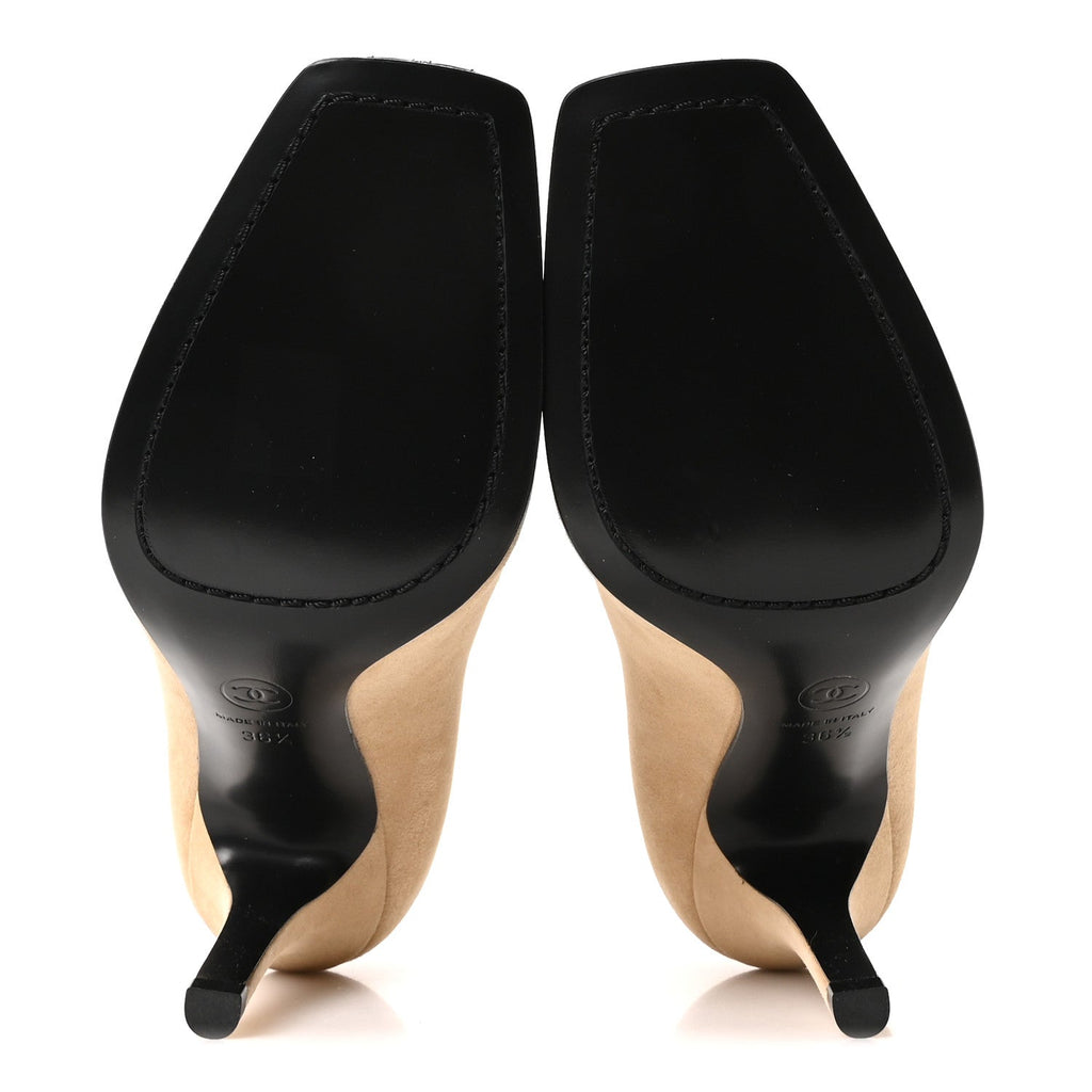 Suede Patent Calfskin Pumps 36.5 Beige Black