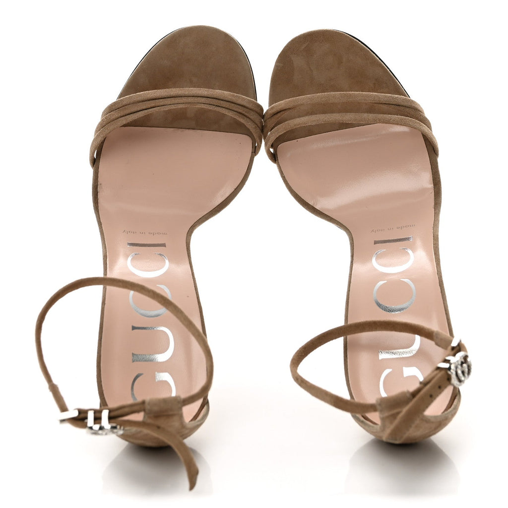 Kid Scamosciato GG Ankle Strap High Heel Sandals 37.5 Taupe
