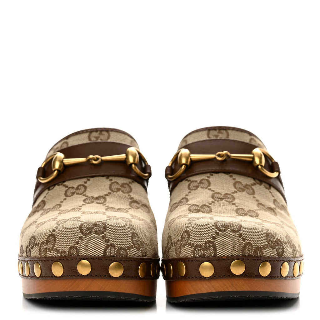 Monogram Goatskin Horsebit Clog Mules 36.5 Beige Ebony Brown Sugar