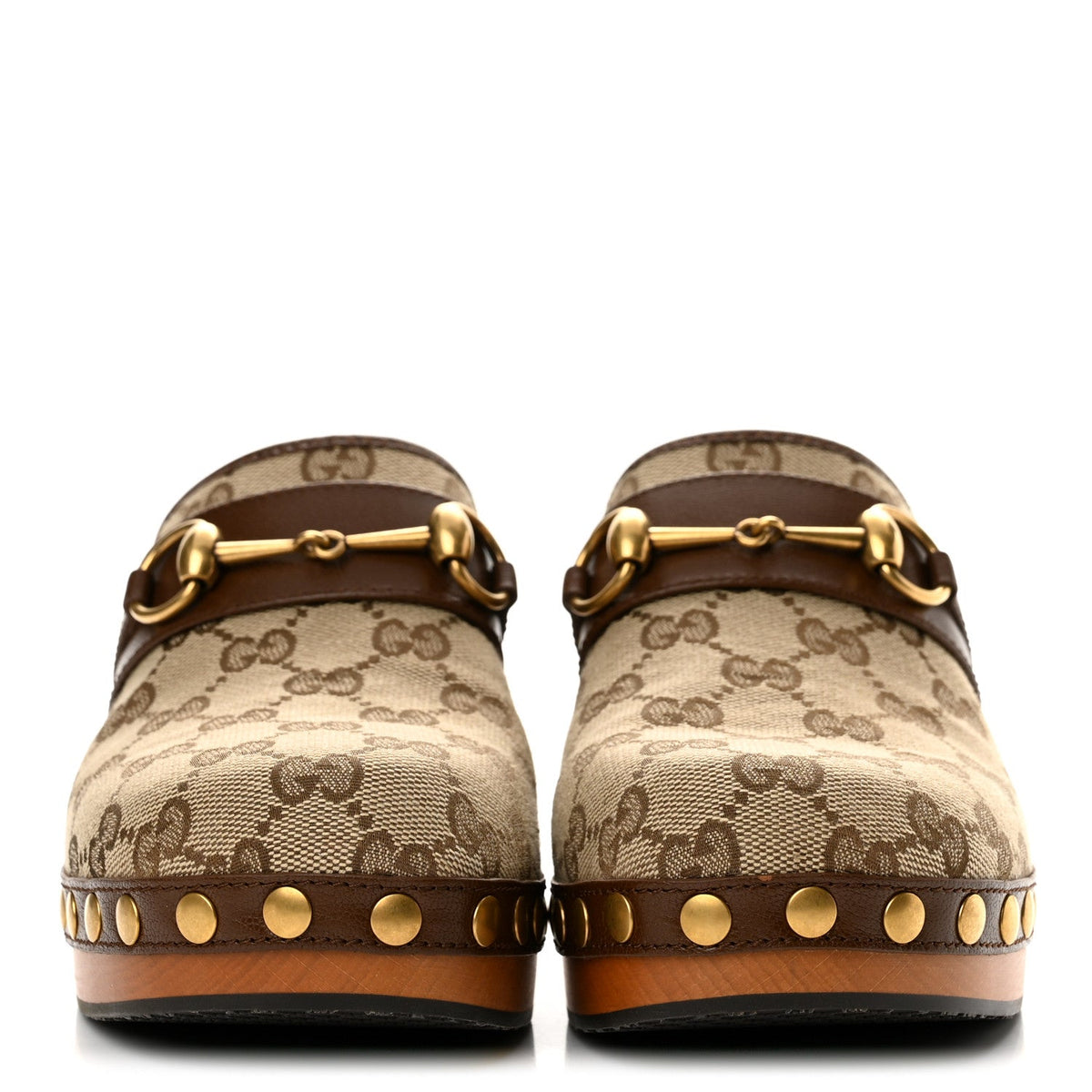 Monogram Goatskin Horsebit Clog Mules 36.5 Beige Ebony Brown Sugar