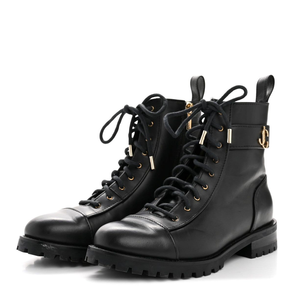 Shiny Calfskin Cayo Combat Boots 36.5 Black