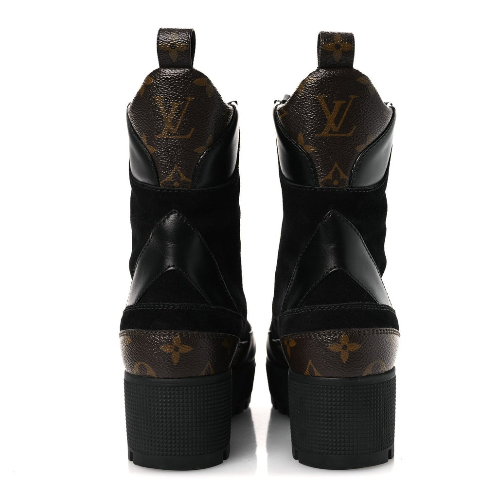 Suede Calfskin Monogram Laureate Platform Desert Boots 36 Black
