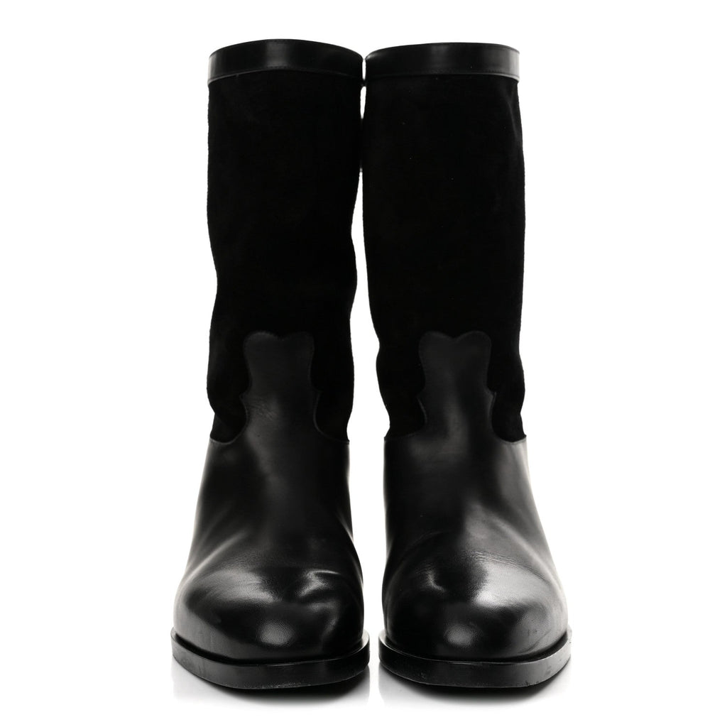 Suede Calfskin CC Short Boots 38 Black