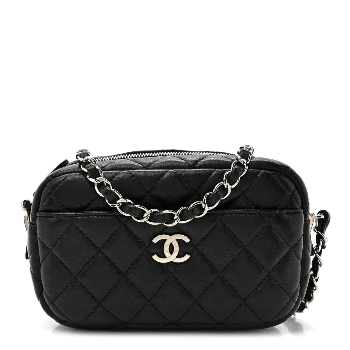Lambskin Quilted Small Camera Case Black