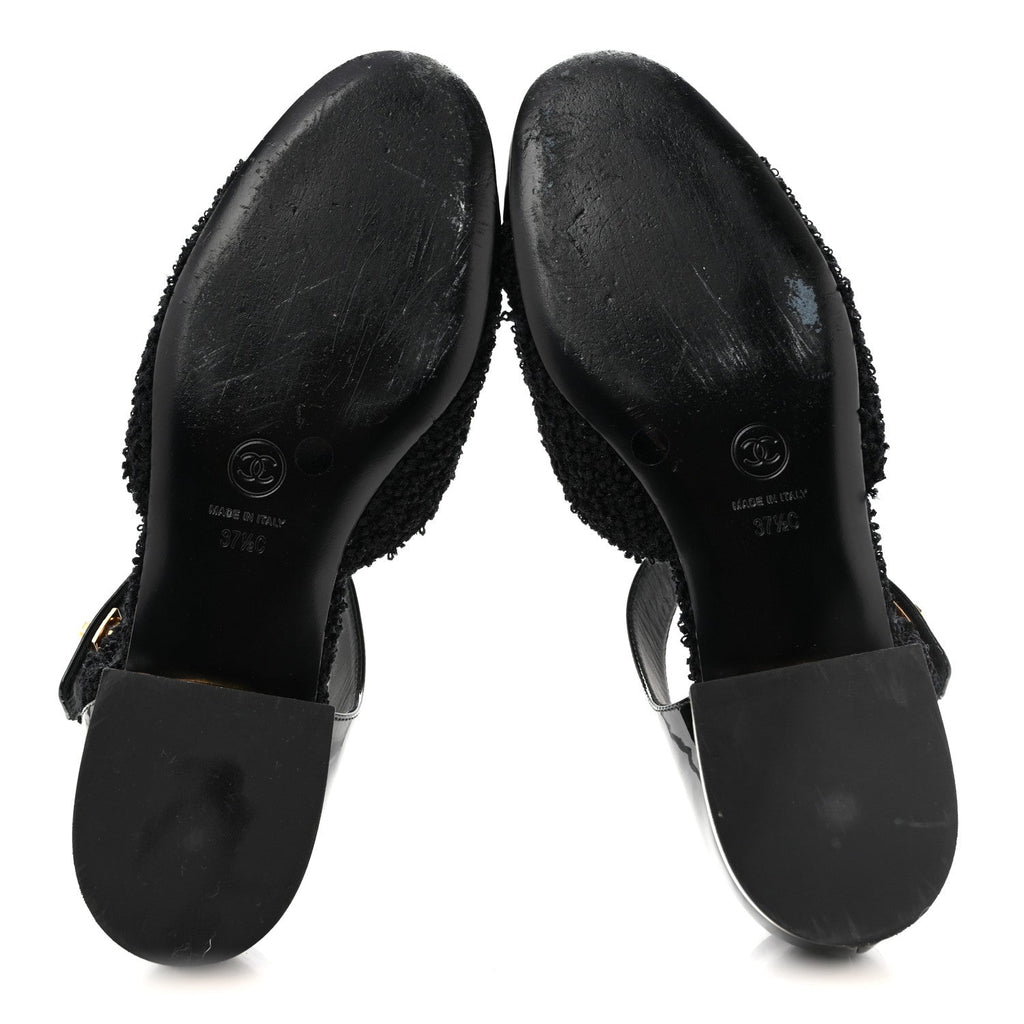 Tweed Patent Cap Toe Ballerina Flats 37.5 Black