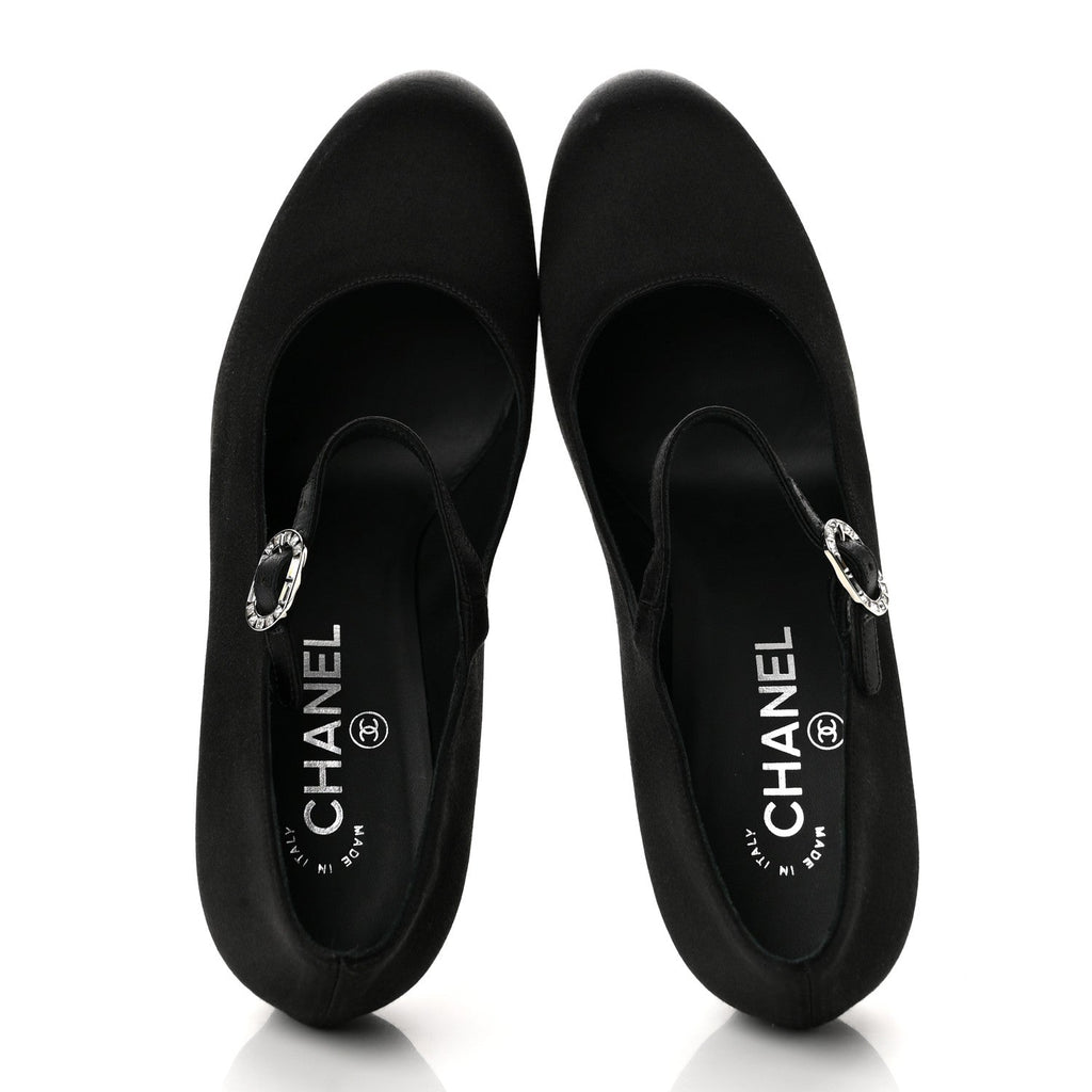 Satin Crystal Mary Jane Pumps 39 Black