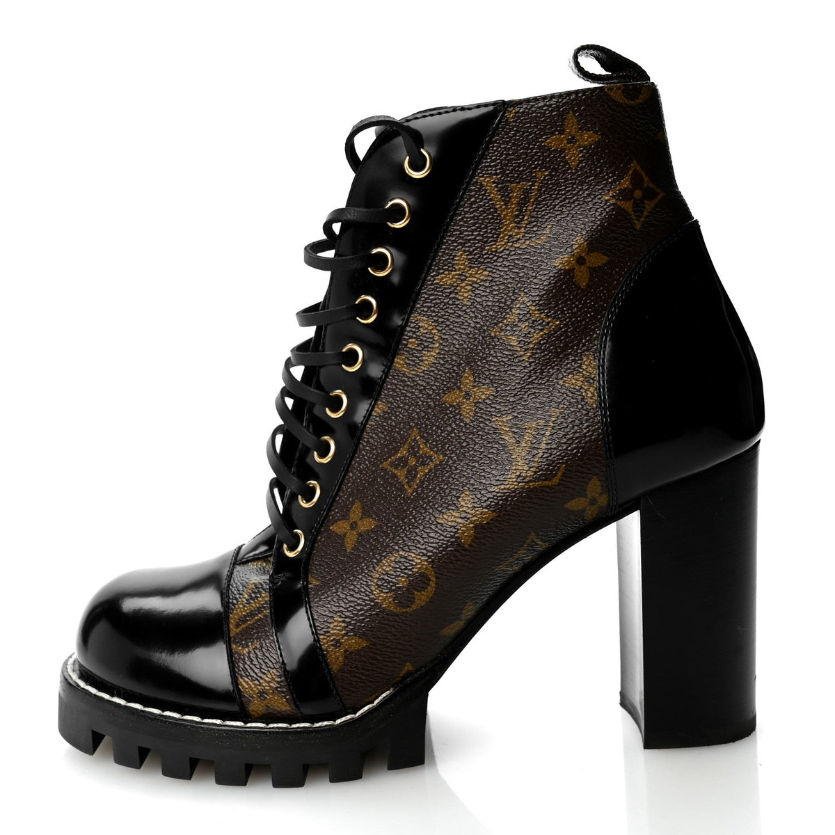 Patent Calfskin Monogram Star Trail Ankle Boots 41 Black