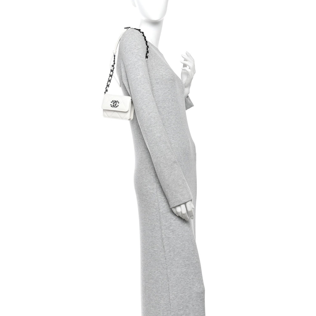 Caviar Quilted My Everything Belt Flap Card Holder White