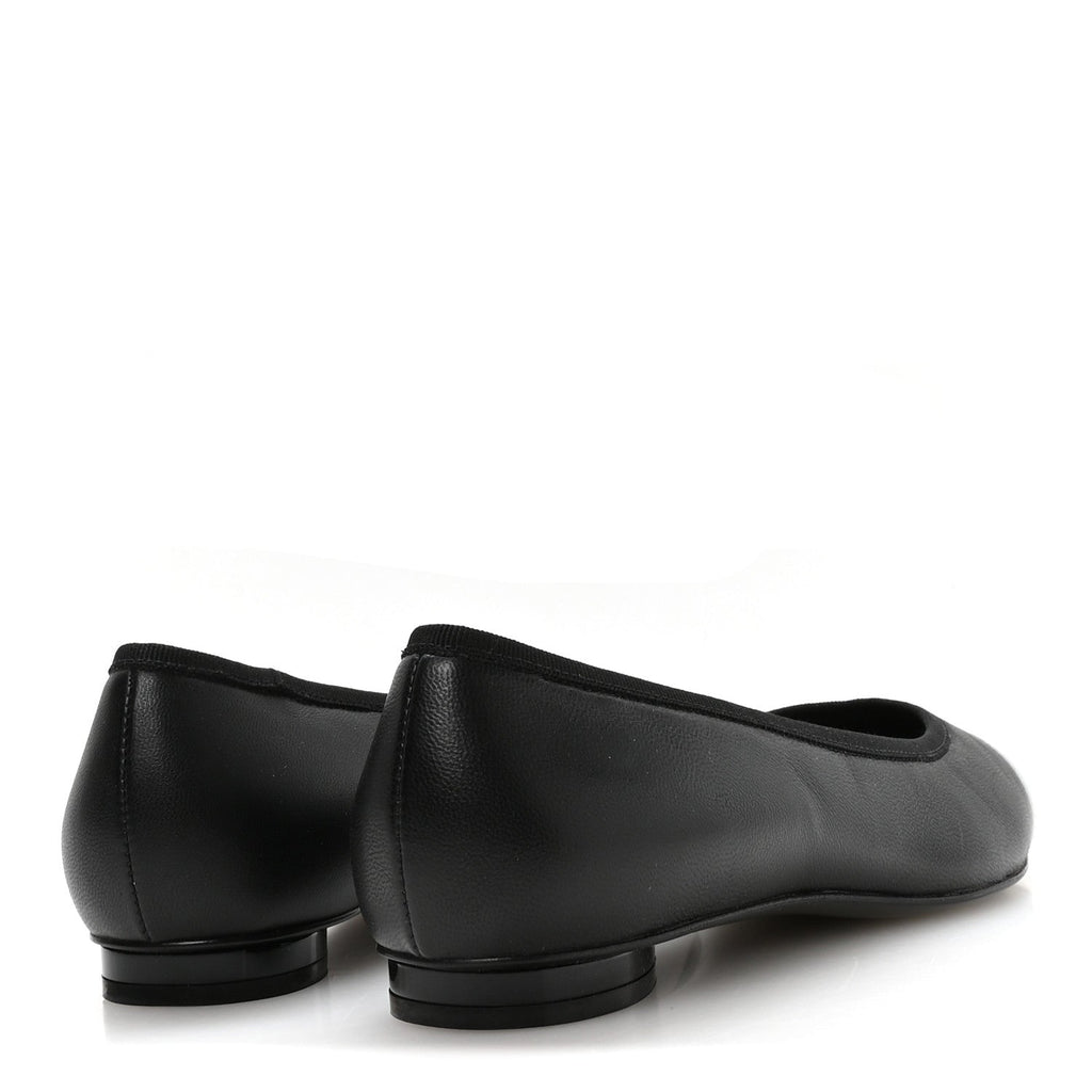 Lambskin Iridescent Lambskin Cap Toe CC Flats 37 Black White