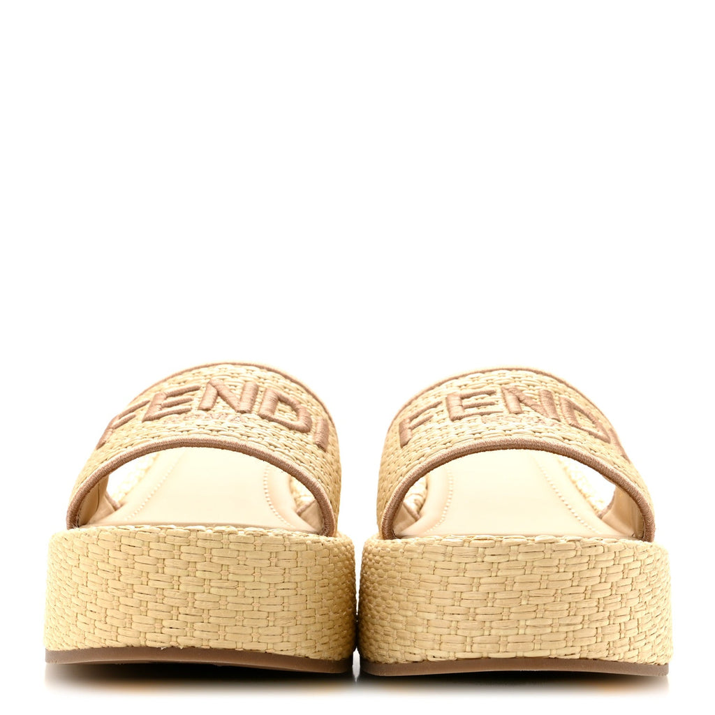 Raffia Womens FF Sunshine Flatform Slide Sandals 39 Beige