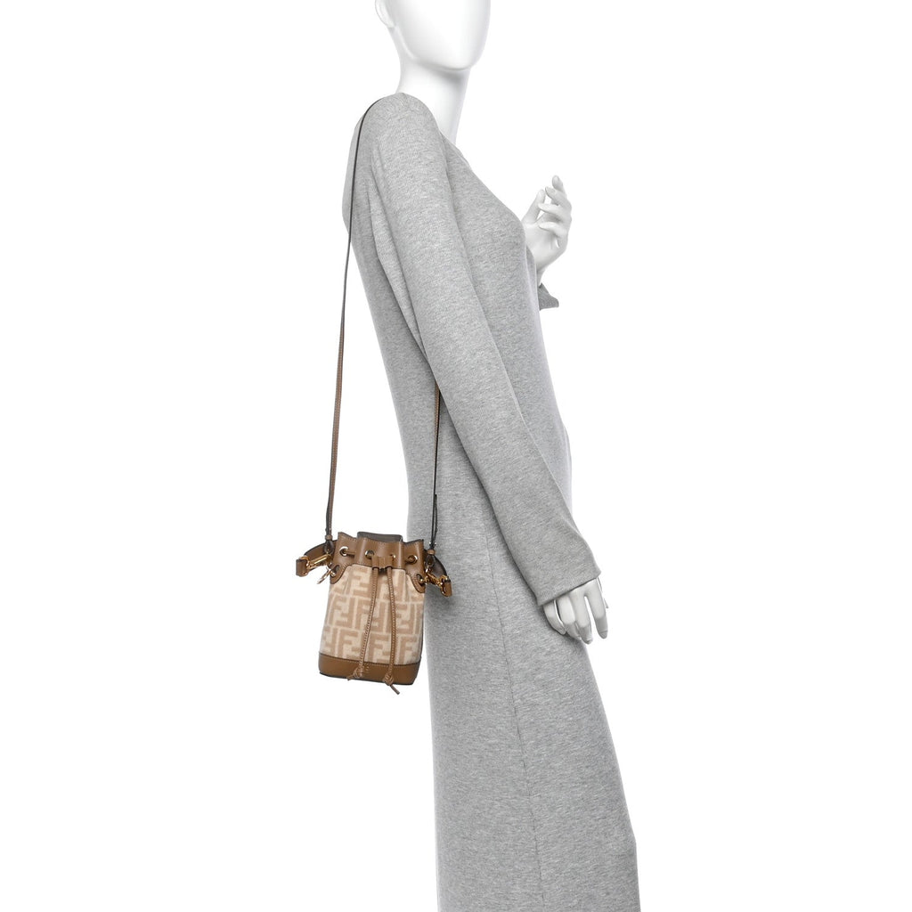 Wool Vitello King FF 1974 Mini Mon Tresor Bucket Bag Beige Cammello Sand