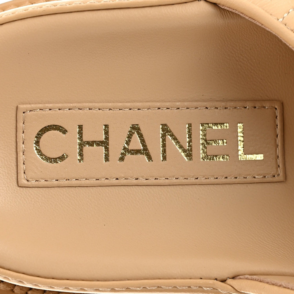 Lambskin Quilted Velcro Dad Chain CC Slide Sandals 38.5 Beige