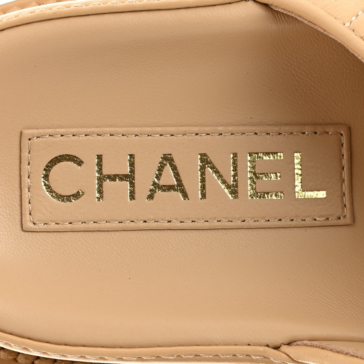 Lambskin Quilted Velcro Dad Chain CC Slide Sandals 38.5 Beige