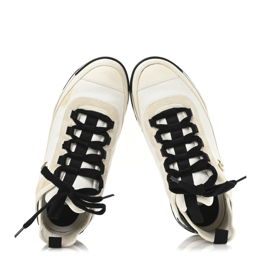Velvet Calfskin Mixed Fibers CC Sneakers 38 Ivory Black