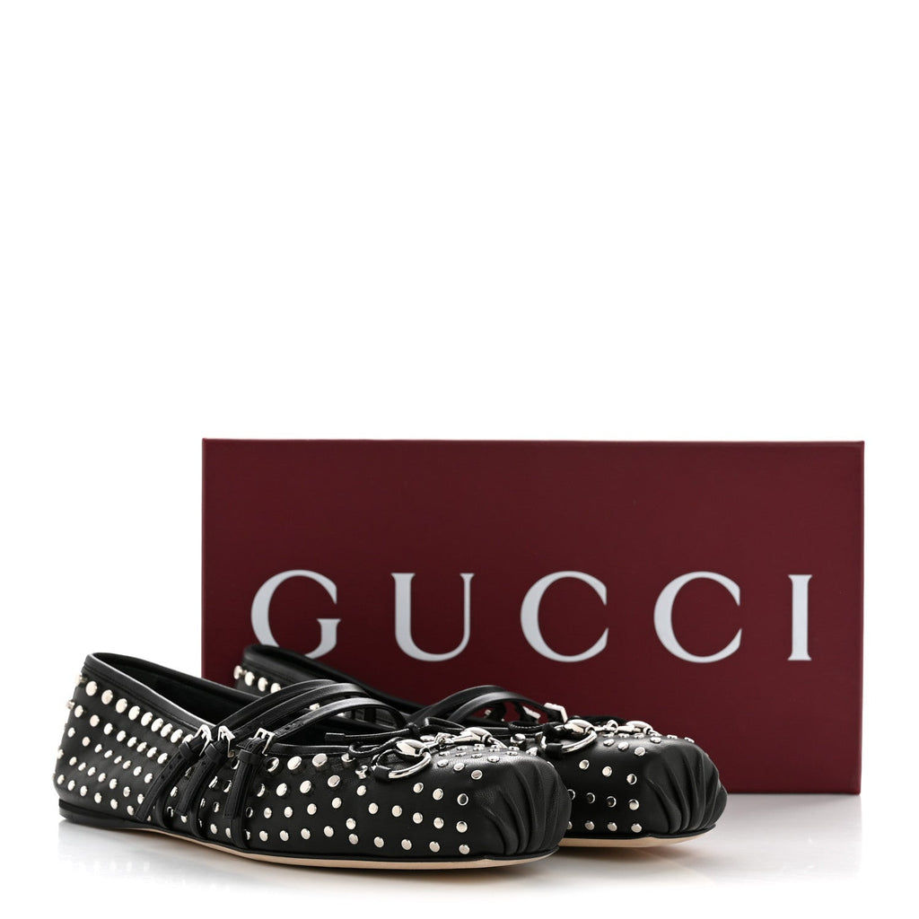 Nappa Carmaque Studded Horsebit Ballet Flats 39.5 Black
