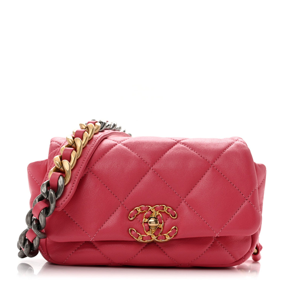 Lambskin Quilted Chanel 19 Waist Bag Pink
